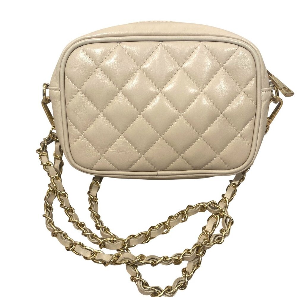 Christian Laurier Faye Nude Quilted Leather Crossbody Bag With Gold Chain Strap
